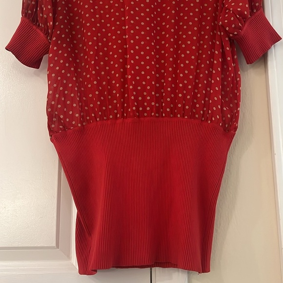 ♥️ Y2K Vintage Bebe Sheer Red Polka Dot Turtle Neck Short Sleeve Top , Size: L - Picture 14 of 17